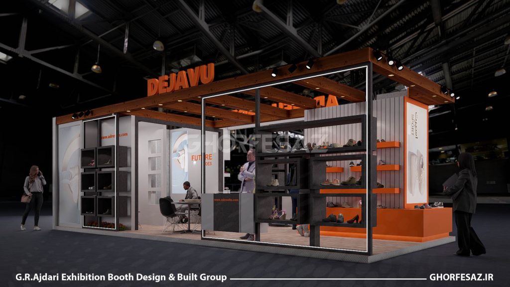 طراحی غرفه مدرن نمایشگاه صنعت کفش تهران در شهر آفتاب