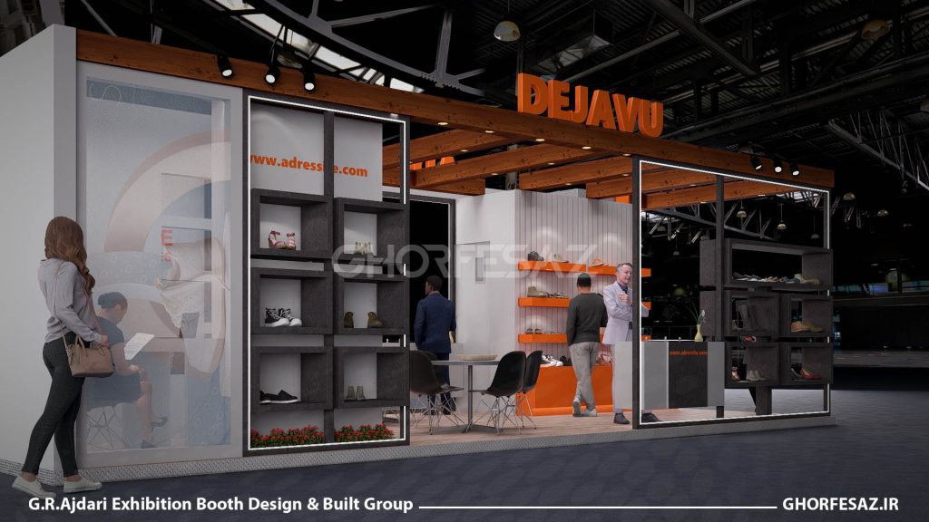 طراحی غرفه نمایشگاهی کفش با نورپردازی حرفه ای در نمایشگاه شهر آفتاب